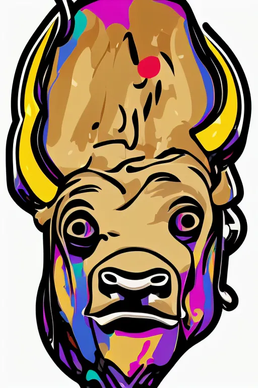 Image similar to A portrait of a dictator bull, sticker, highly detailed, colorful, illustration, smooth and clean vector curves, no jagged lines, vector art, smooth