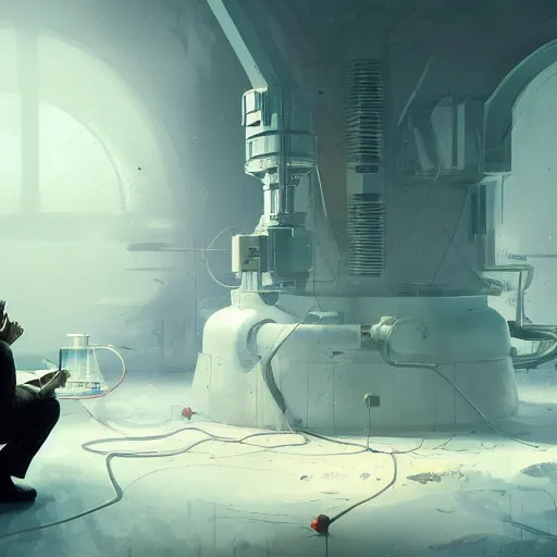 Prompt: atomic scientist making a discovery in the style of greg rutkowski and craig mullins, 4 k