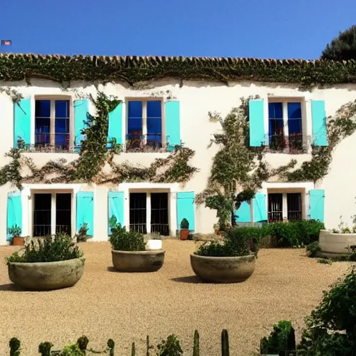 Image similar to ile de re house with a garden full of tremiere rose, four stores, white walls, orange roof