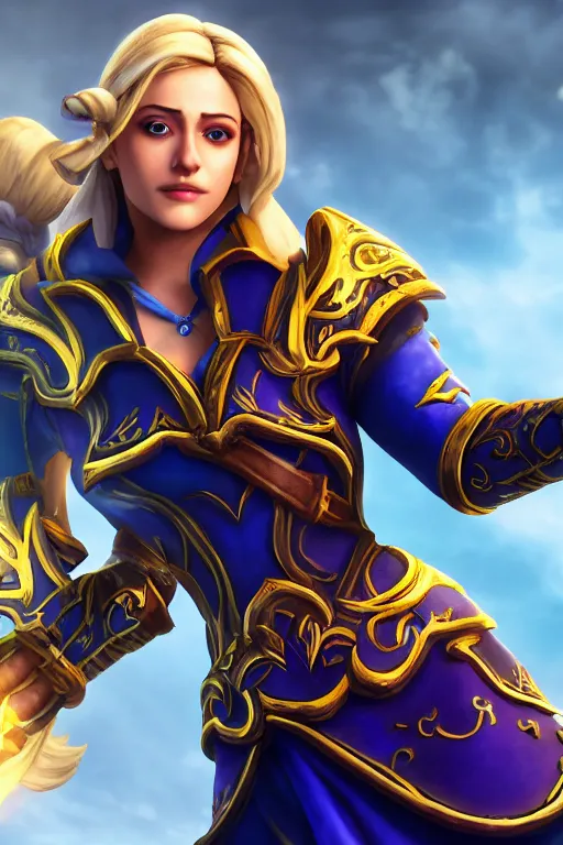 Prompt: Lili Reinhart as Jaina Proudmoore, World of Warcraft, game graphics, screenshot, high quality, HD, HQ, 8K