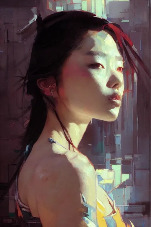 Image similar to hoyeon jung by greg rutkowski, jeremy mann, francoise nielly, van gogh, ross tran, rule of thirds, seductive look, beautiful