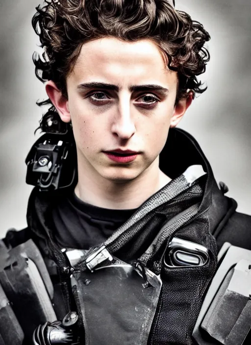 Prompt: portrait photograph of TIMOTHEE CHALAMET wearing provocative techwear, enhanced sharpness, octane render, unreal engine 5, 8K UHD, harnesses and garters, tactical vests and holsters, retrofuturism, brutalism, cyberpunk, sigma 85mm f/1.4, 15mm, 35mm, tilted frame, long exposure, 4k, high resolution, 4k, 8k, hd, close up, highly detailed, full color, harsh light and shadow, intoxicatingly blurry