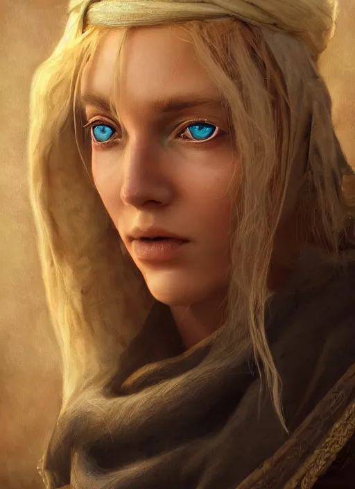 Image similar to blonde peasant woman, fantasy, medieval, vivid colors, fantasy, elegant, concept art, sharp focus, beautiful face!!, digital art, hyper - realistic, 4 k, unreal engine, highly detailed, hd, dramatic lighting by brom, trending on artstation