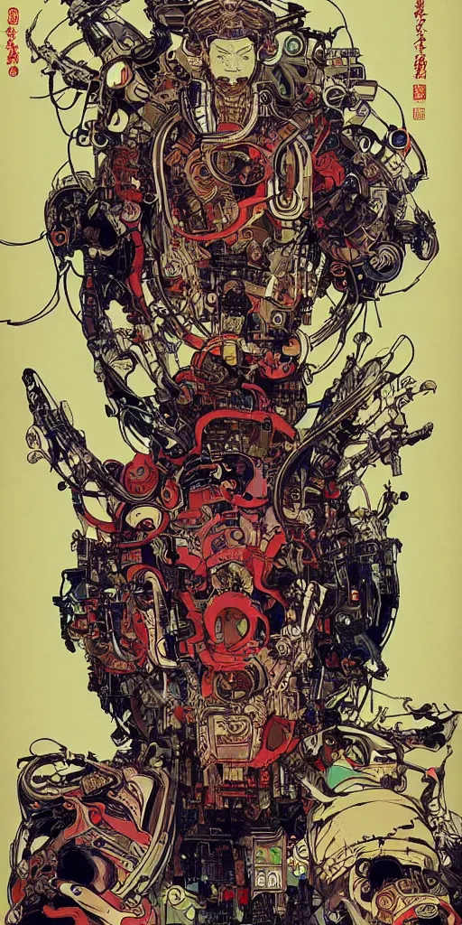 Image similar to cyberpunk oimmortal beast from chinese mythology cyborg portrait, illustration, pop art, splash painting, art by geof darrow, ashley wood, alphonse mucha, makoto shinkai