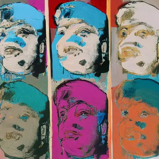 Prompt: portrait of fat man by andy warhol