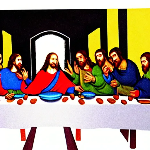 Image similar to the last supper but everyone has taco bell food on their plates