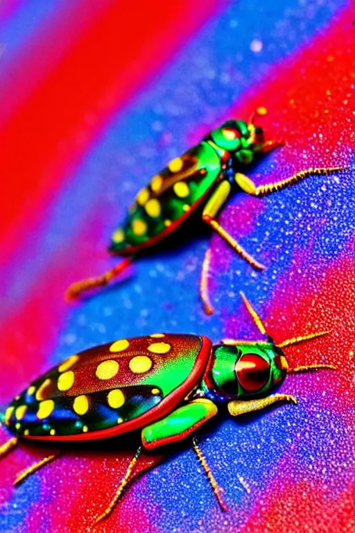 Image similar to high quality macro photo iridescent Red spotted jewel beetles! gorgeous highly detailed david ligare elson peter cinematic blue lighting high quality low angle hd 8k sharp shallow depth of field