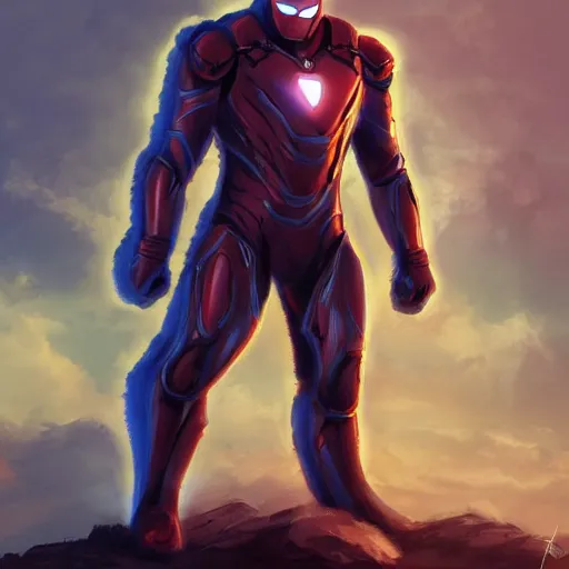 Image similar to cat in an ironman suit, concept art, highly detailed art, super hero cat, anthro cat, god rays, dramatic pose, marvel, MCU, digital painting, artstation