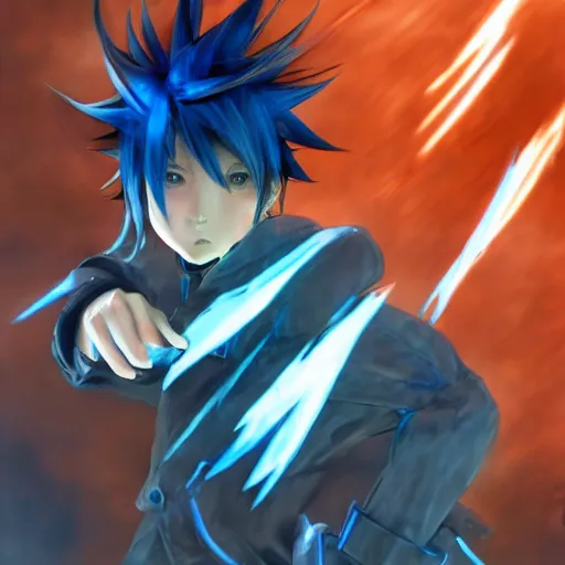 Prompt: a blue haired boy in a dynamic pose. character design. gesture drawing. line of action. official art, concept art. tetsuya nomura. final fantasy. shigenori soejima medium shot. ray tracing hdr. 8 k. uhd. sharp focus. symmetrical. coherent highly detailed. masterpiece. cinematic lighting..