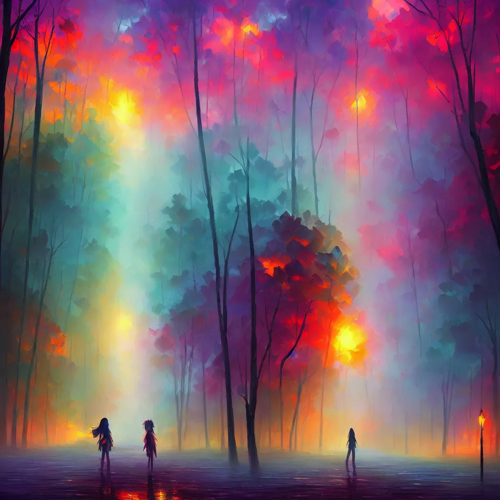 Prompt: a beautiful and vivid and colorful and trippy Andreas Rocha and Alena Aenami fantasy illustration with pastel colors of afremov's misty mood, featured on artstation, 8k hq