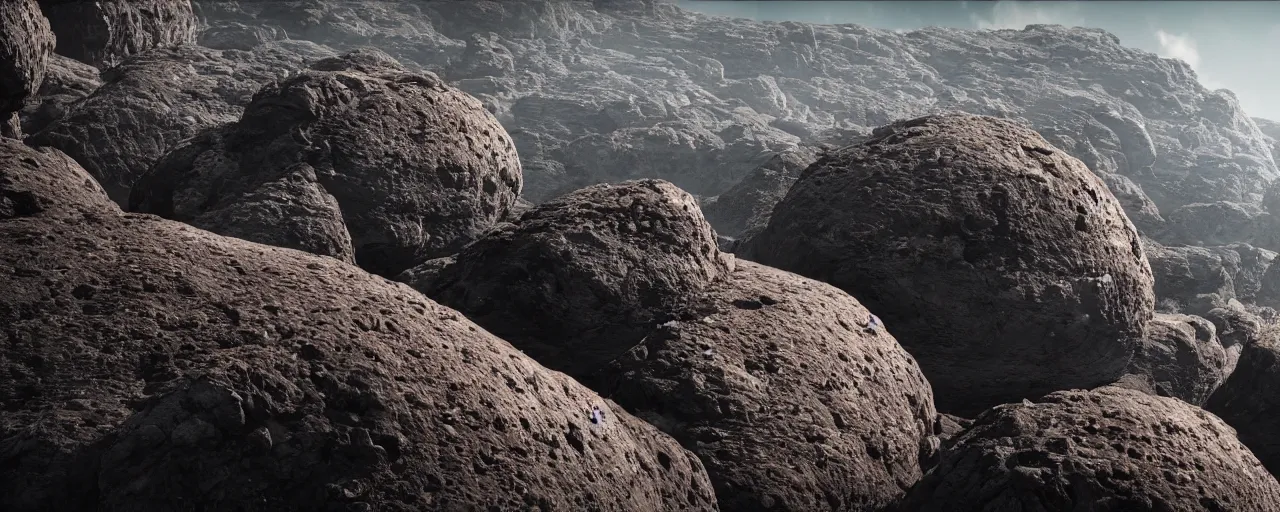 Prompt: ” looking at eart - like planet from a rocky asteroid, [ cinematic, detailed, epic, widescreen, opening, establishing, mattepainting, photorealistic, realistic textures, octane render ] ”