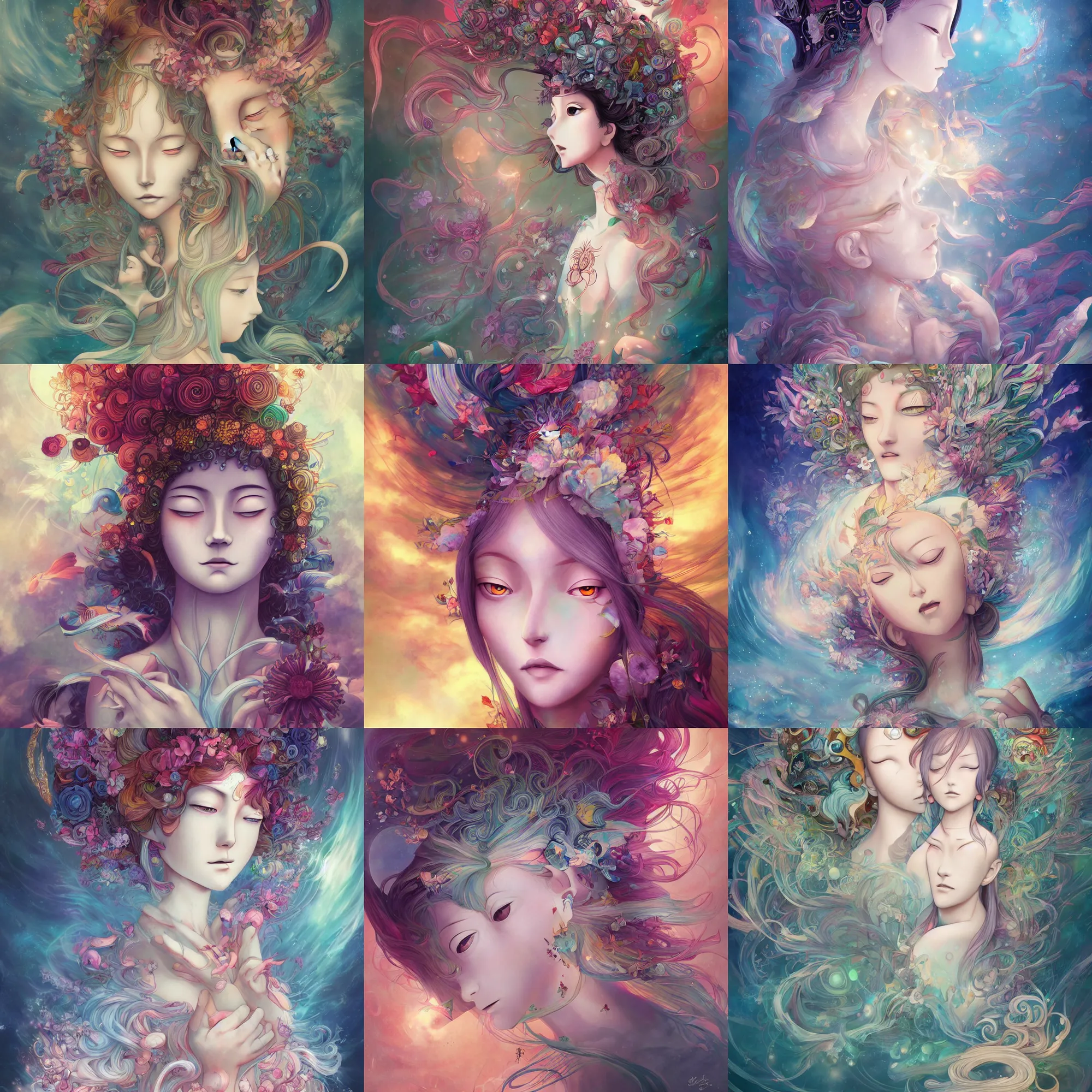 Prompt: bodhisattva by anna dittmann and by studio ghibli. digital art. surreal. featured on art station. anime arts. featured on pixiv, hd, 8 k, highly detailed, good lighting