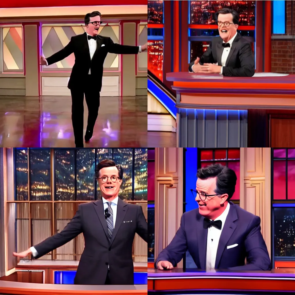 Prompt: stephen colbert dances and tells you to take the vax