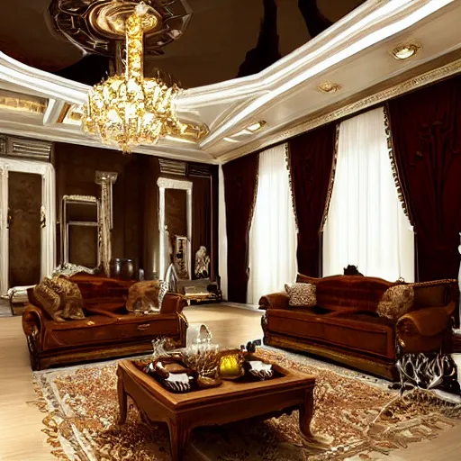 Image similar to photorealistic imperial living room imperial furniture big ceiling