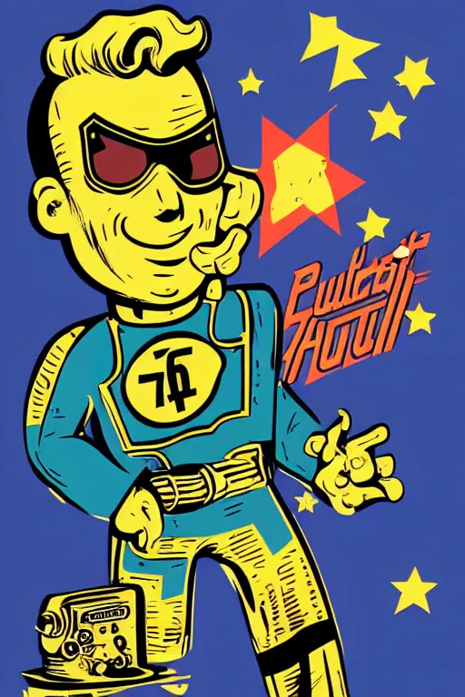 Image similar to fallout 7 6 retro futurist illustration art by butcher billy, sticker, colorful, illustration, highly detailed, simple, smooth and clean vector curves, no jagged lines, vector art, smooth andy warhol style