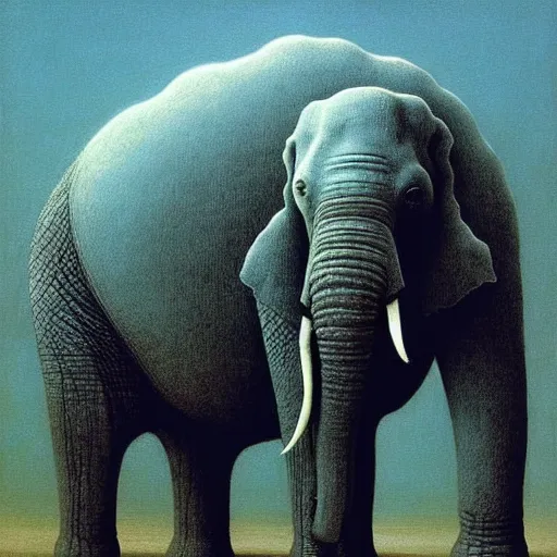 Image similar to a line of giant elephant painting by beksinski, barlowe colors. masterpiece painting