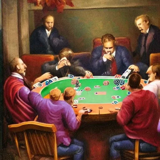 Prompt: cardinals playing poker