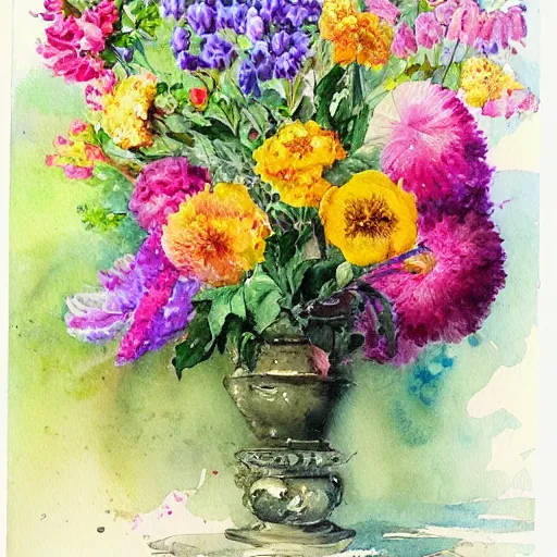 Prompt: bouquet of exotic flowers, watercolors, made by ronner - knip henriette, impressionism, watercolor journal cover