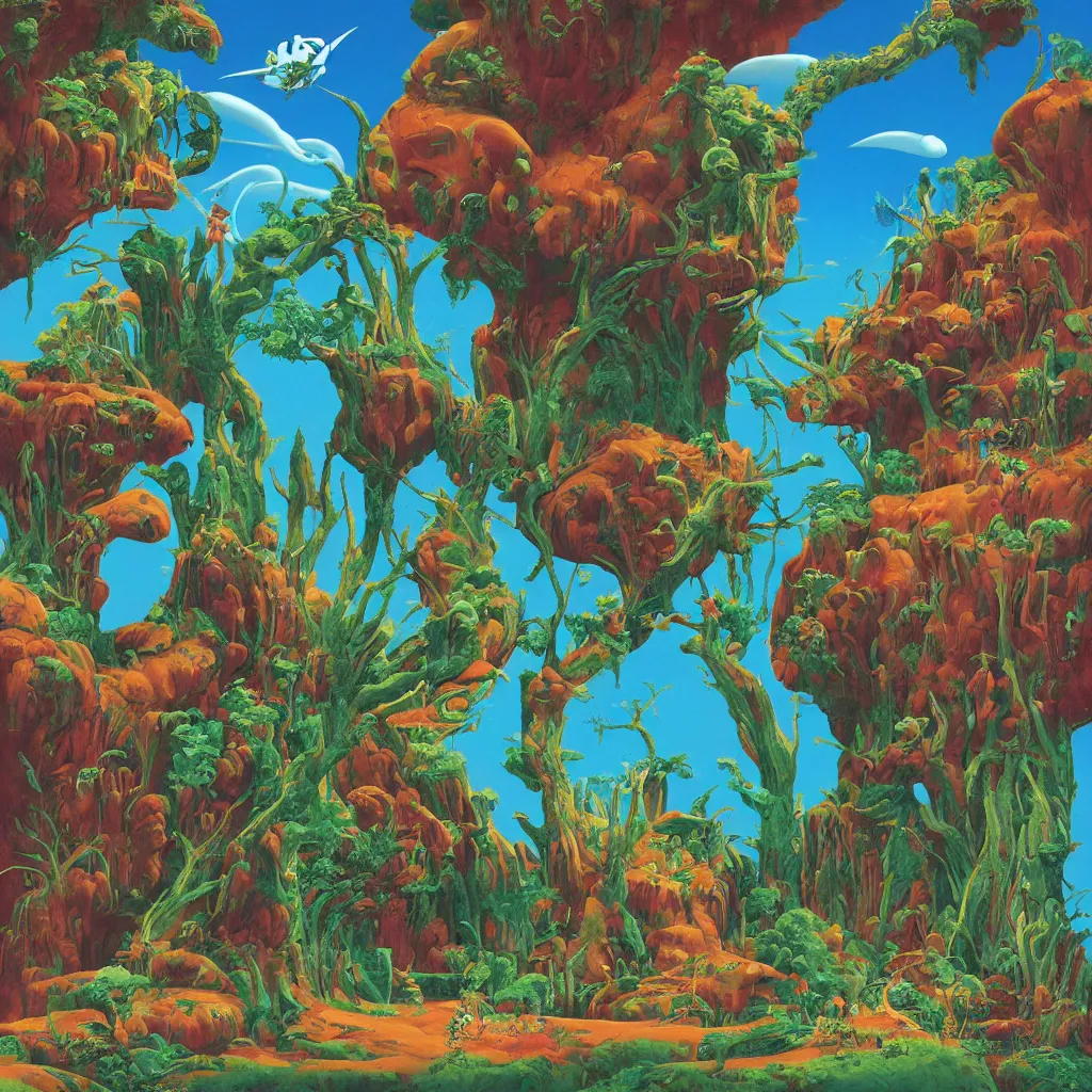 Prompt: an album cover in the style of Roger Dean Rene Magrite