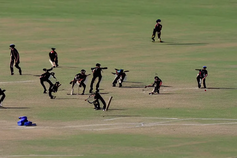 Image similar to a group of insects playing the sport of cricket