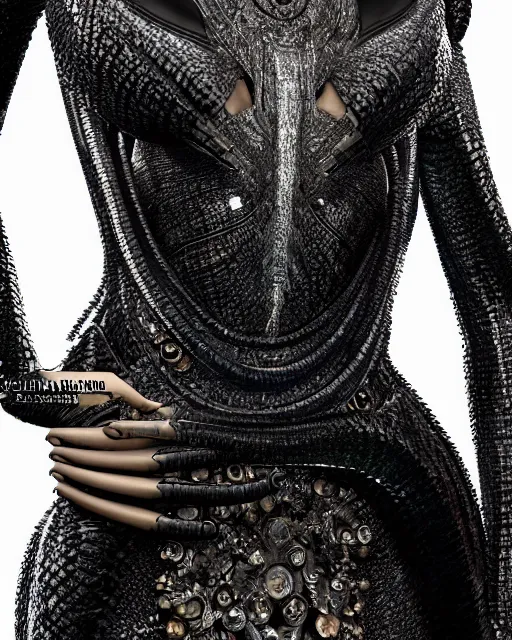 Image similar to a highly detailed metahuman 8 k close up render of bella hadid as a black snake renaissance in iris van herpen dress schiaparelli in diamonds crystals swarovski and jewelry iridescent in style of alphonse mucha gustav klimt trending on artstation made in unreal engine 4