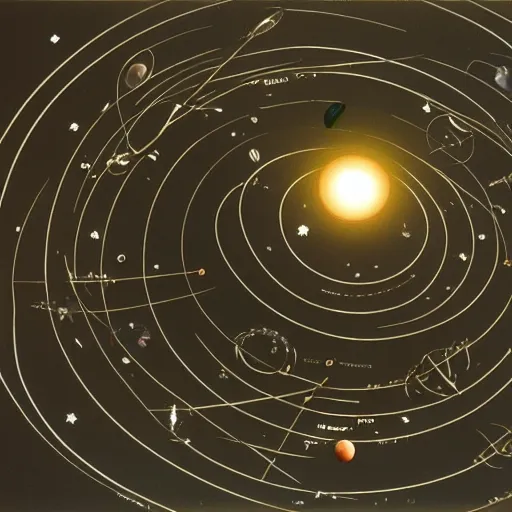 Prompt: sinister orrery of an evil solar system