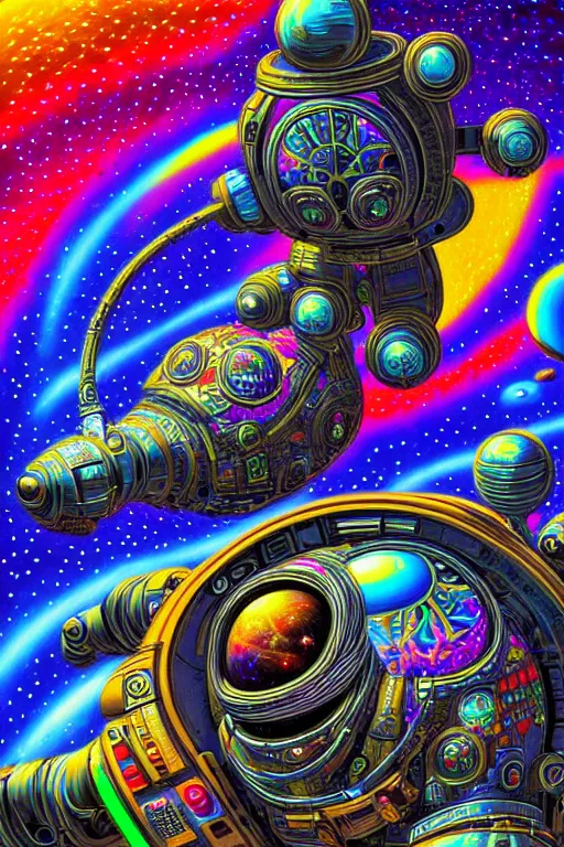 Image similar to maximalist detailed space scene lowbrow scifi artwork by kidsquidy. ray tracing hdr polished sharp in visionary psychedelic fineart style