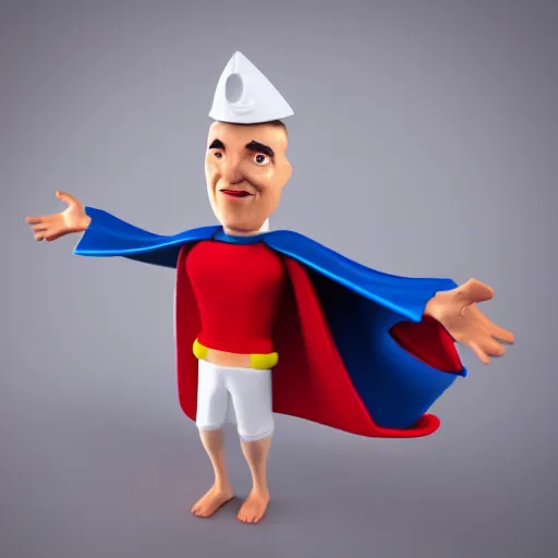 Image similar to plastic toy man with cape flying, white background, 3 d product render, 8 k,