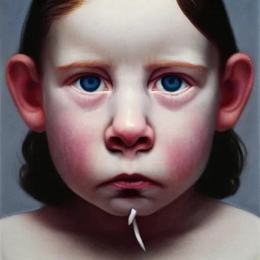 Image similar to high quality high detail portrait by gottfried helnwein, hd, a remorseless psychopath, intense unsettling look in the eyes, photorealistic lighting