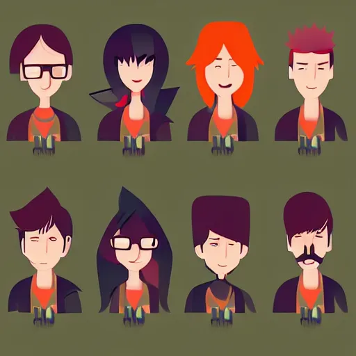 Image similar to 2 d character design, music group, vector art, digital art, portrait, 4 k, 8 k, sharp focus, smooth, illustration, concept art, rock band