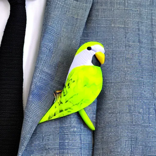 Image similar to a confident looking budgie in a suit