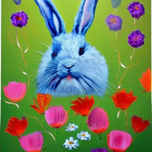 Prompt: The painting is a beautiful and playful work that perfectly encapsulates the artist\'s unique style. The painting features a rabbit made out of ceramic, which is surrounded by brightly colored flowers. The work is both charming and sophisticated, and it is sure to bring a smile to any viewer\'s face. Hadean by Mike Winkelmann, by Walter Percy Day