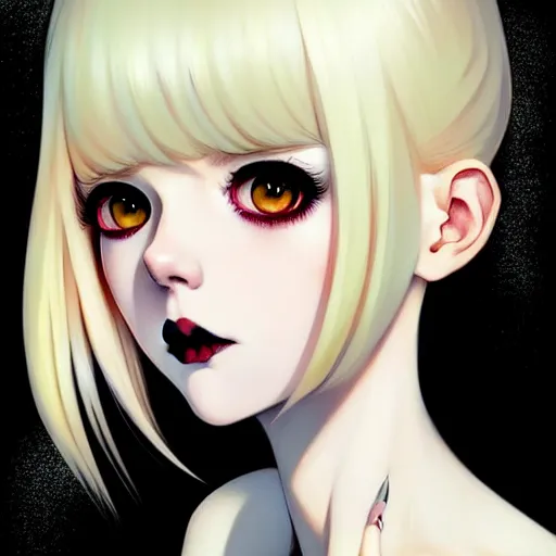 Image similar to a beautiful slim shy blonde goth girl ignores you, art by ilya kuvshinov and lois van baarle and ross tran and range murata and artgerm and andy warhol, norman rockwell, digital art, highly detailed, profile picture, intricate, sharp focus, mystical trending on artstation hq, deviantart, pinterest, unreal engine 5, 4 k uhd image