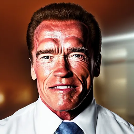 Image similar to business photograph of arnold schwarzenegger, the insurance sales man