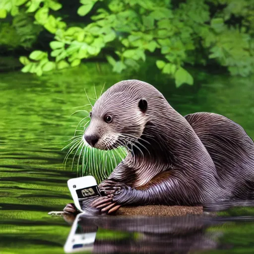 Prompt: an otter using an android phone