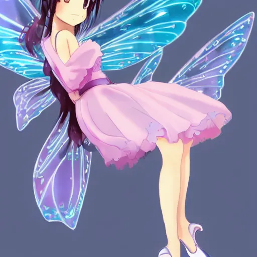 Prompt: cute anime fairy with high heels and a magical aura