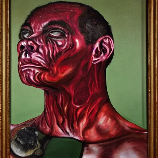 Prompt: macabre disgusting magic realism portrait of boxer painted by ivan albright