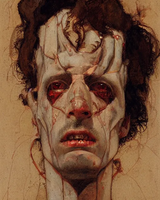 Prompt: portrait of mephisto by greg rutkowski in the style of egon schiele