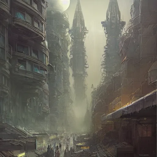 Prompt: It’s crowded streets of Russian panel houses quarters on the Moon city, Norilsk, sci-fi, fantasy, intricate, very very beautiful, elegant, highly detailed composition, digital painting, artstation, concept art, smooth, sharp focus, illustration, art by artgerm and greg rutkowski and alphonse mucha