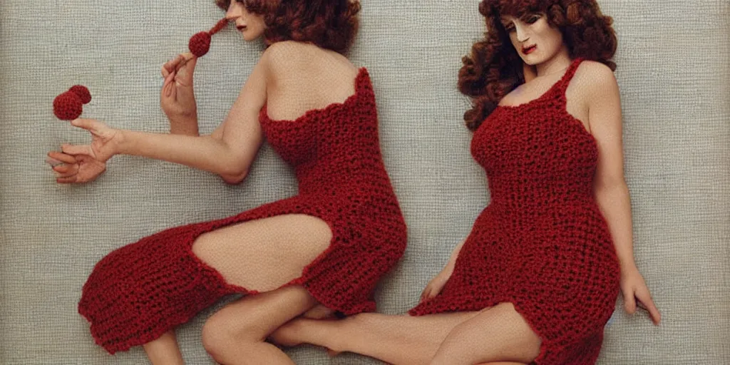 Image similar to Pretty Woman with crocheting figure