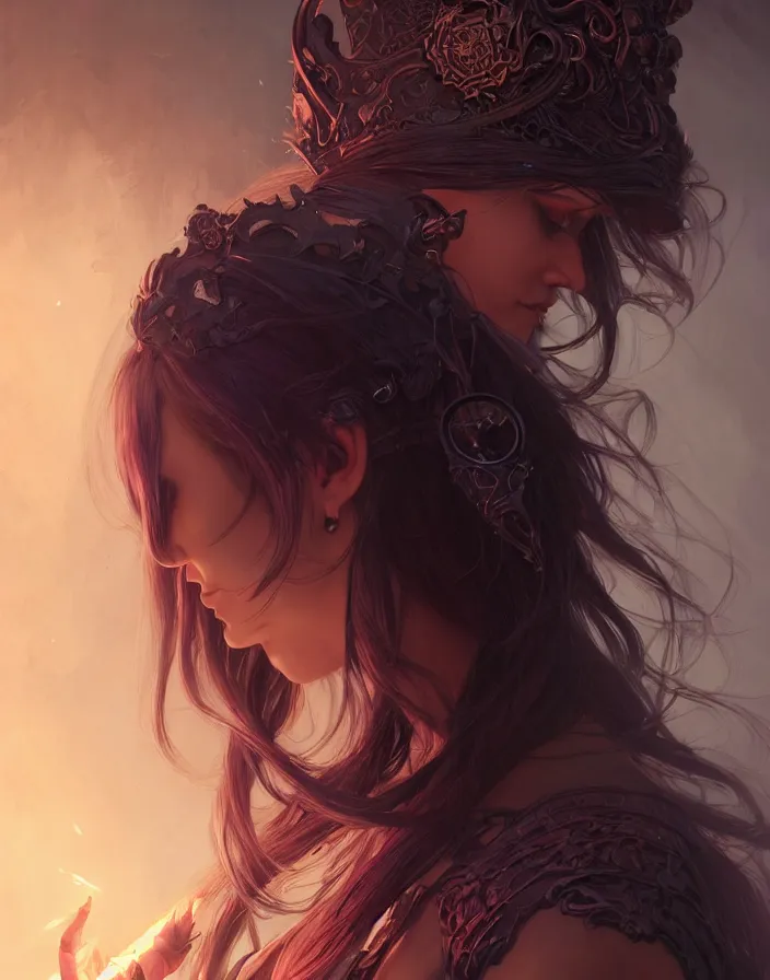 Image similar to Necromancer Sorceress, fantasy magic, undercut hairstyle, dark light night, intricate, elegant, sharp focus, illustration, highly detailed, digital painting, concept art, matte, art by WLOP and Artgerm and Greg Rutkowski and Alphonse Mucha, masterpiece