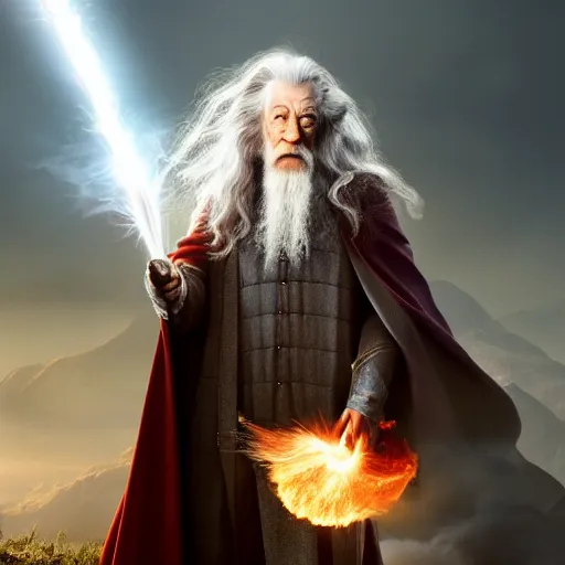 Image similar to Elon Musk as the powerful wizard Gandalf, lightning, fire, 4k, artstation, cgsociety, award-winning, masterpiece, stunning, beautiful, glorious, powerful, fantasy art