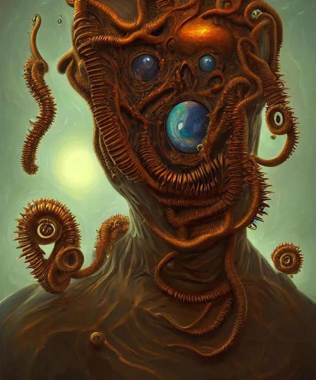 Image similar to a portrait painting, polycount, surrealism, surrealist, lovecraftian, cosmic horror, high detail