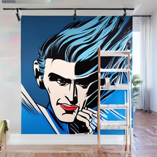 Image similar to Wall mural portrait of Mr Freeze, urban art, pop art, artgerm, by Roy Lichtenstein