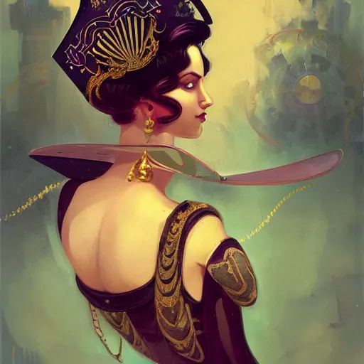 Prompt: portrait of a victorian era duke, beauty sexy girl, royal style, elite, gold, art deco, stylized illustration by peter mohrbacher, moebius, victo ngai, vivid colorful comics style, clean line, diesel punk