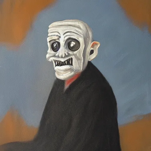 Image similar to a scary painting of a faceless old man