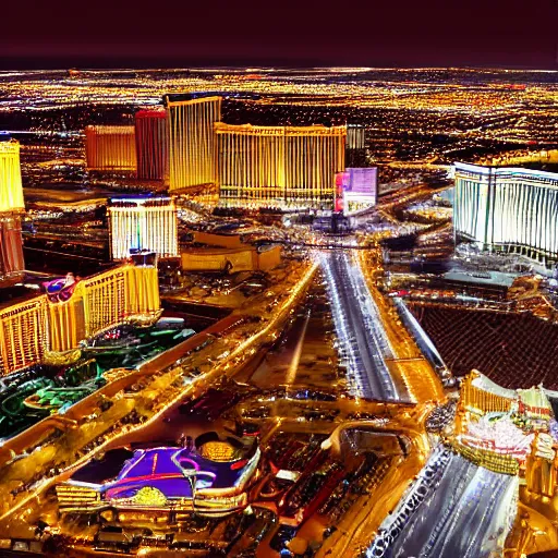 Image similar to A painting of The Las Vegas strip at night from above, style of Renaissance Art