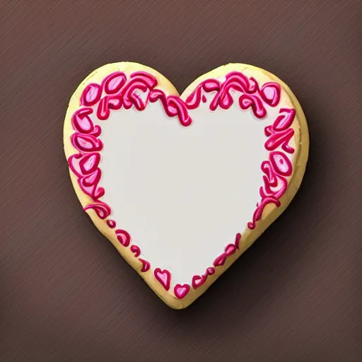 Prompt: a cookie in the shape of a heart, realistic, very detailed,