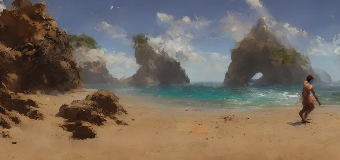 Prompt: a multiverse portal leading to a beautiful beach, craig mullins
