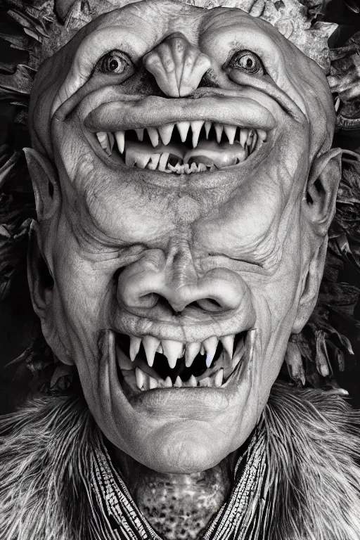 Prompt: heitsi eibib the ancient shaman mage sits inside gaping open mouth jaw maw of enormous tribal toad, highly detailed fantasy portrait, by erwin olaf and anton corbijn, smooth, matte, mysticism